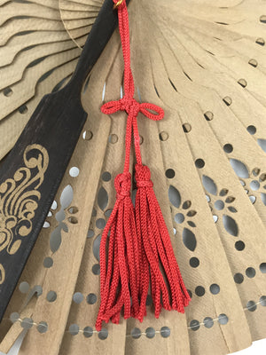 Chinese Carved Round Sandalwood Folding Fan Sensu Floral Pattern