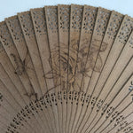 Chinese Carved Sandalwood Folding Fan Sensu Vtg Bird Rose Red Tassel Brown 4D812