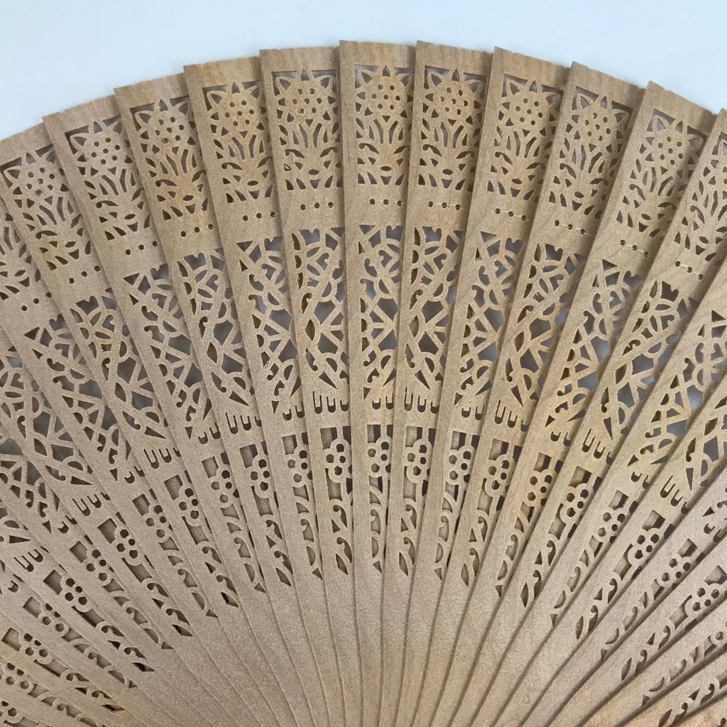 Chinese Carved Sandalwood Folding Fan Sensu Vtg Floral Cut Orange Tassel 4D828