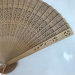 Chinese Carved Sandalwood Folding Fan Sensu Vtg Floral Cut Orange Tassel 4D828