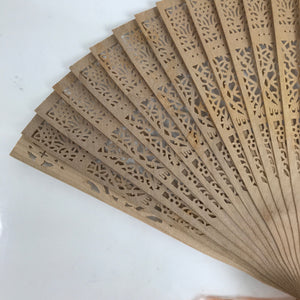 Chinese Carved Sandalwood Folding Fan Sensu Vtg Floral Cut Orange Tassel 4D828