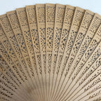 Chinese Carved Sandalwood Folding Fan Sensu Vtg Floral Cut Orange Tassel 4D828