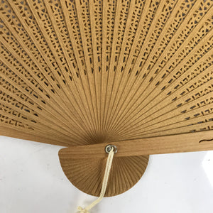 Chinese Carved Sandalwood Folding Fan Sensu Vtg Floral Cutout Beige Tassel 4D823