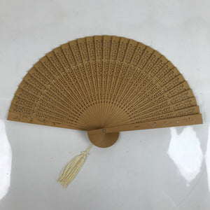 Chinese Carved Sandalwood Folding Fan Sensu Vtg Floral Cutout Beige Tassel 4D823