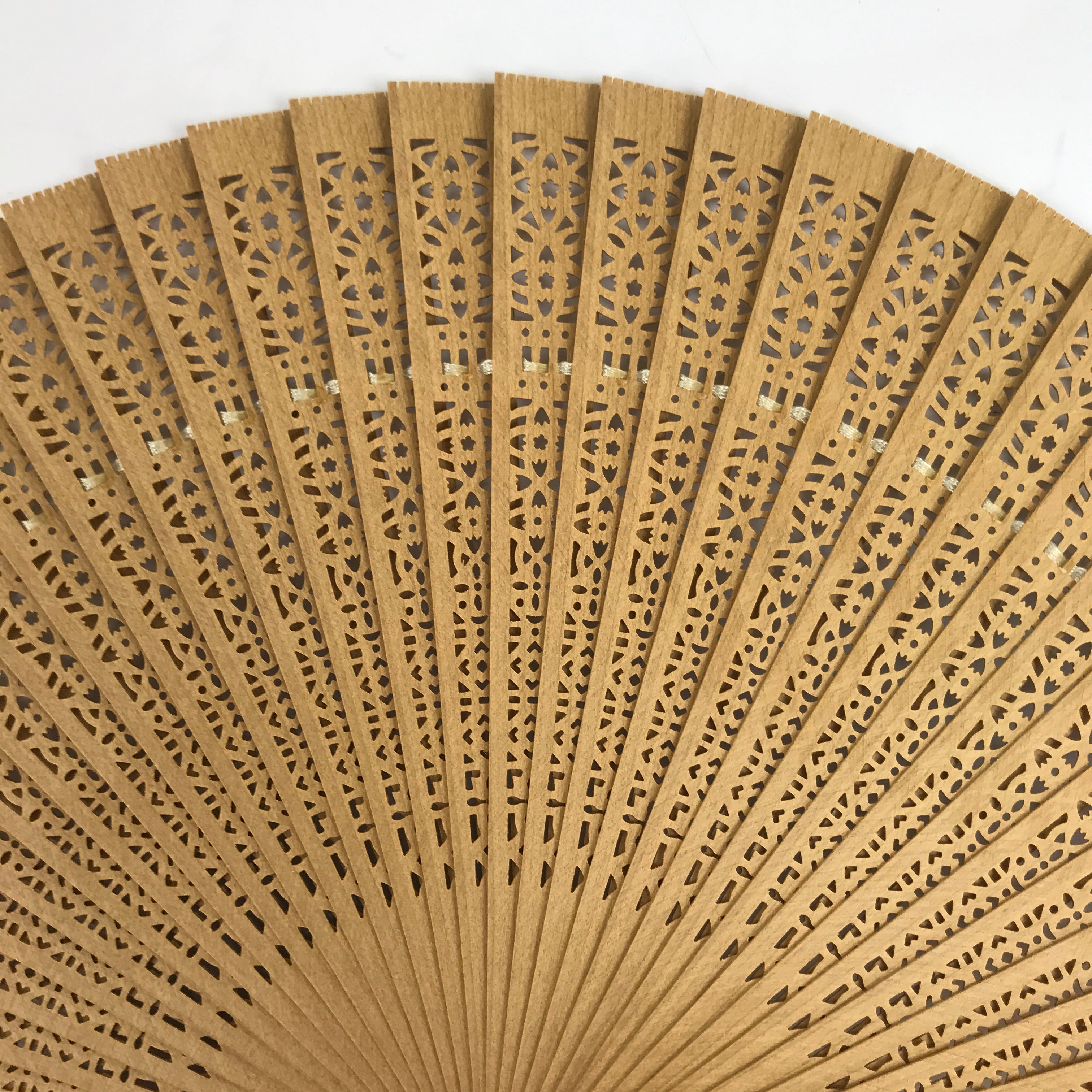 Chinese Carved Sandalwood Folding Fan Sensu Vtg Floral Cutout Beige Tassel 4D823