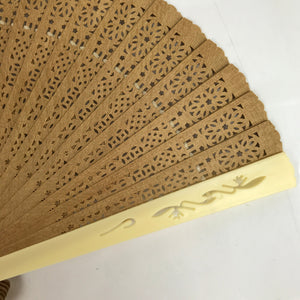 Chinese Carved Sandalwood Folding Fan Sensu Vtg Floral Cutout Beige Tassel 4D827