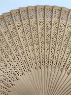 Chinese Carved Sandalwood Folding Fan Sensu Vtg Floral Cutout Pink Tassel 4D895