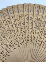 Chinese Carved Sandalwood Folding Fan Sensu Vtg Floral Cutout Pink Tassel 4D895