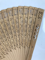 Chinese Carved Sandalwood Folding Fan Sensu Vtg Floral Cutout Pink Tassel 4D895