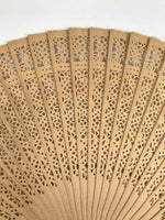 Chinese Carved Sandalwood Folding Fan Sensu Vtg Floral Cutout Pink Tassel 4D895