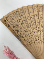 Chinese Carved Sandalwood Folding Fan Sensu Vtg Floral Cutout Pink Tassel 4D895