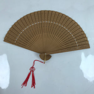 Chinese Carved Sandalwood Folding Fan Sensu Vtg Floral Cutout Red Tassel 4D819