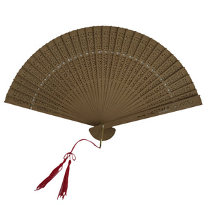 Chinese Carved Sandalwood Folding Fan Sensu Vtg Floral Cutout Red Tassel 4D819