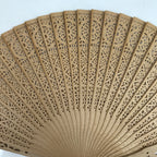 Chinese Carved Sandalwood Folding Fan Sensu Vtg Floral Cutout Red Tassel 4D821