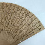 Chinese Carved Sandalwood Folding Fan Sensu Vtg Floral Cutout Red Tassel 4D821