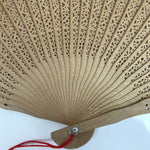 Chinese Carved Sandalwood Folding Fan Sensu Vtg Floral Cutout Red Tassel 4D821