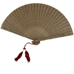 Chinese Carved Sandalwood Folding Fan Sensu Vtg Floral Cutout Red Tassel 4D821