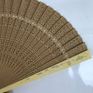 Chinese Carved Sandalwood Folding Fan Sensu Vtg Floral Cutout White Tassel 4D806