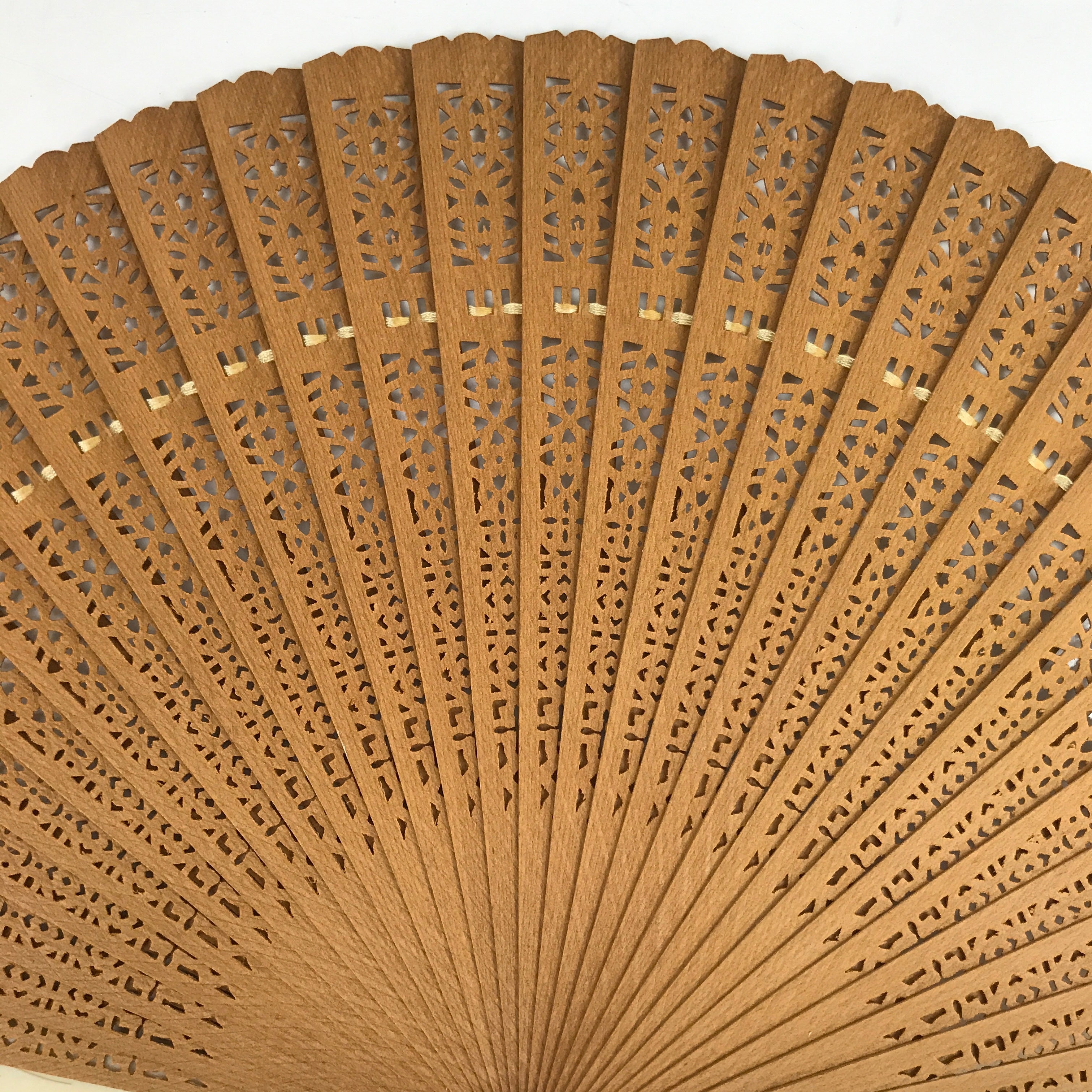 Chinese Carved Sandalwood Folding Fan Sensu Vtg Floral Cutout White Tassel 4D854