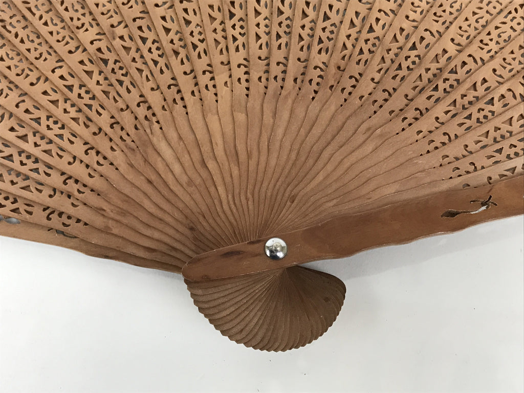Chinese Carved Sandalwood Folding Fan Sensu Vtg Floral Pattern White Tassel 5D21