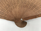 Chinese Carved Sandalwood Folding Fan Sensu Vtg Floral Pattern White Tassel 5D21