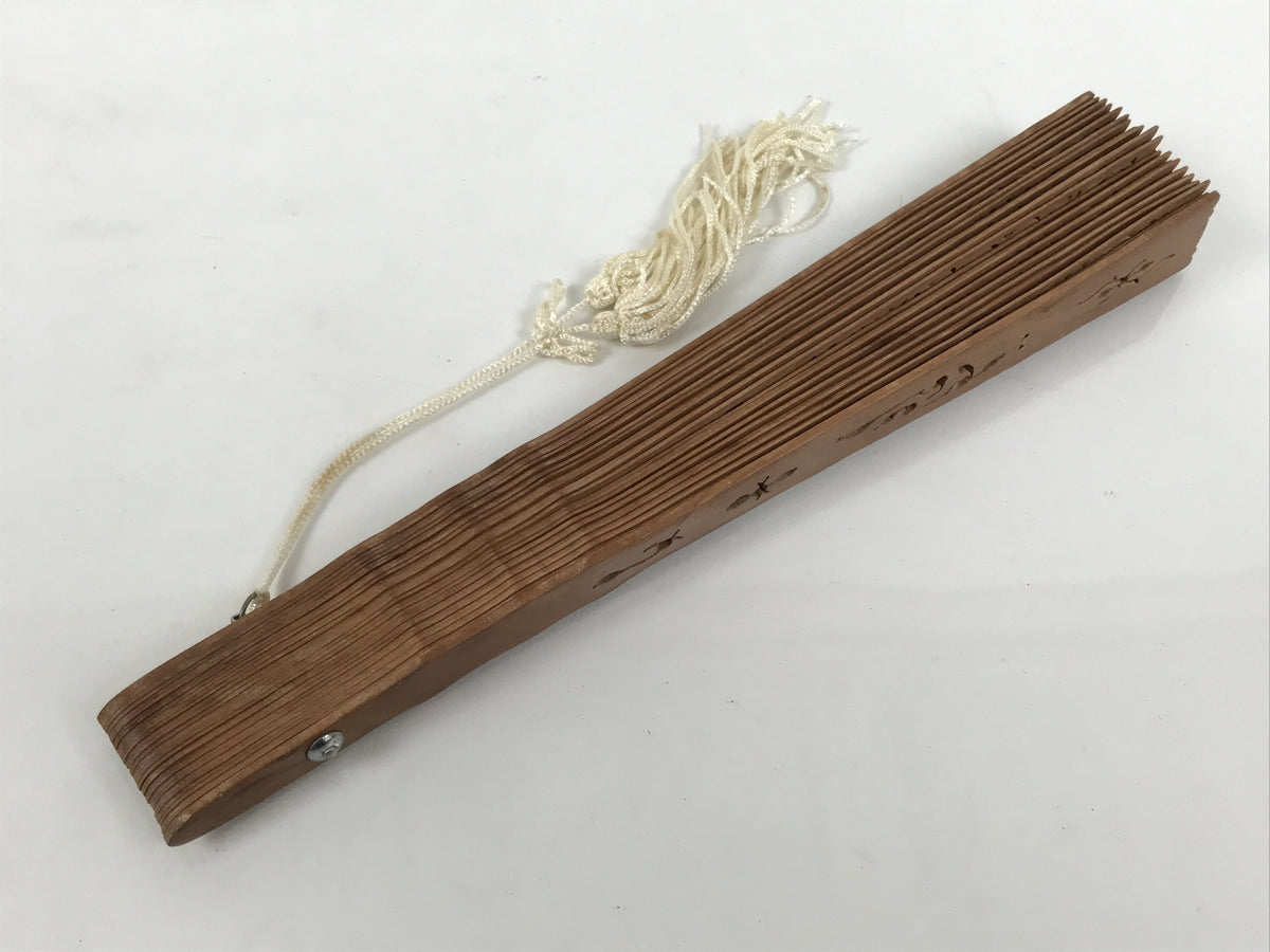 Chinese Carved Sandalwood Folding Fan Sensu Vtg Floral Pattern White Tassel 5D21