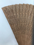 Chinese Carved Sandalwood Folding Fan Sensu Vtg Floral Pattern White Tassel 5D21
