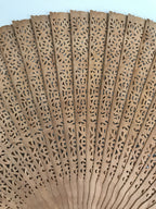 Chinese Carved Sandalwood Folding Fan Sensu Vtg Floral Pattern White Tassel 5D21