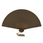 Chinese Carved Sandalwood Folding Fan Sensu Vtg Floral Pattern White Tassel 5D22