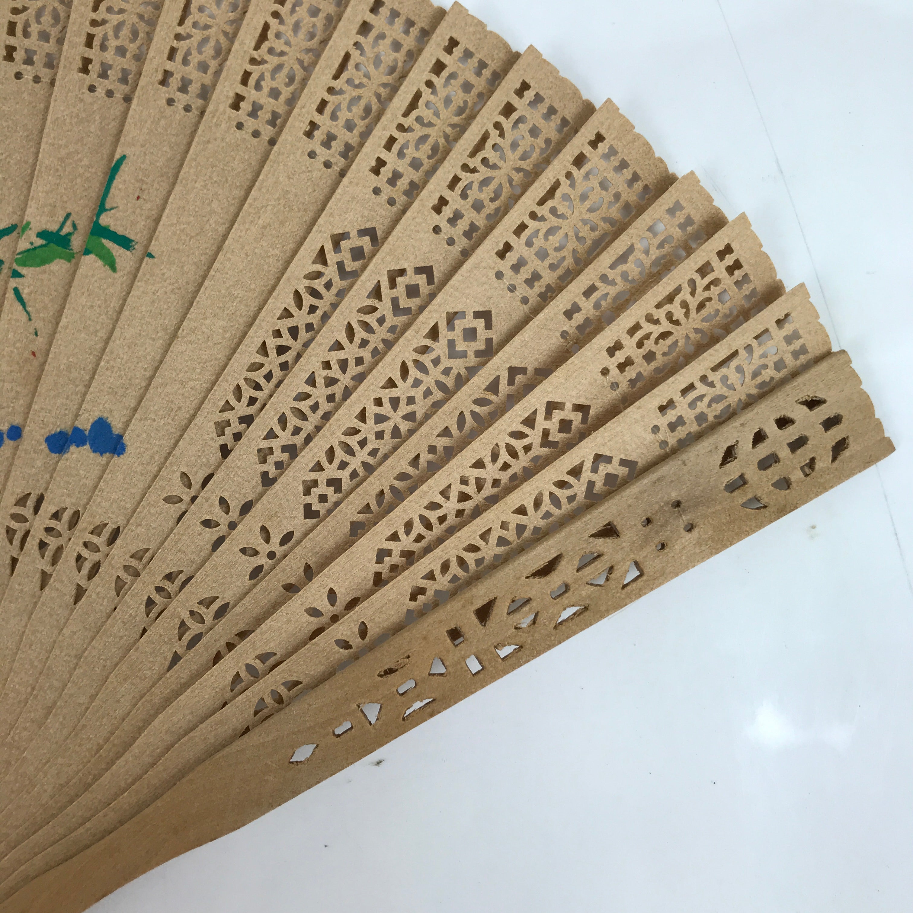 Chinese Carved Sandalwood Folding Fan Sensu Vtg Plum Bamboo Red Tassel 4D848