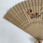 Chinese Carved Sandalwood Folding Fan Sensu Vtg Plum Bamboo Red Tassel 4D848