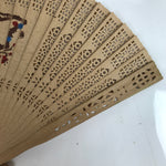 Chinese Carved Sandalwood Folding Fan Sensu Vtg Plum Bamboo Red Tassel 4D848