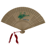 Chinese Carved Sandalwood Folding Fan Sensu Vtg Plum Bamboo Red Tassel 4D848