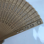 Chinese Carved Sandalwood Folding Fan Sensu Vtg Round Floral Cutouts Brown 4D807