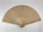 Chinese Carved Sandalwood Folding Fan Vtg Floral Geometric Boxed 4D716