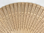 Chinese Carved Sandalwood Folding Fan Vtg Floral Geometric Boxed 4D716
