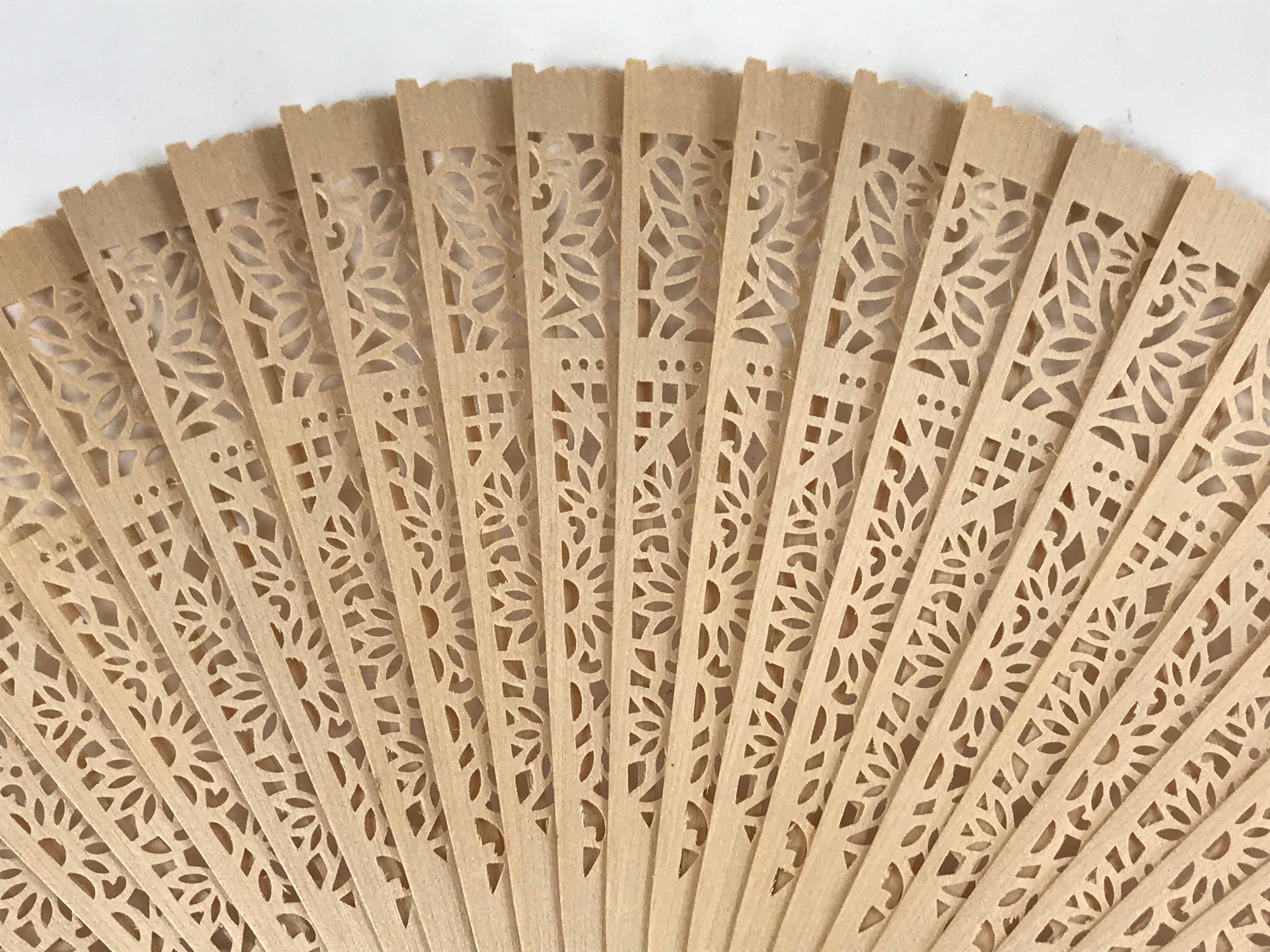 Chinese Carved Sandalwood Folding Fan Vtg Floral Geometric Boxed 4D716