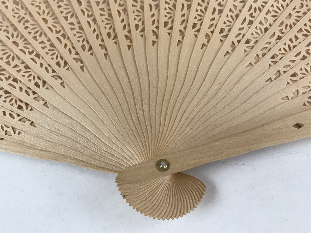 Chinese Carved Sandalwood Folding Fan Vtg Floral Geometric Boxed 4D716