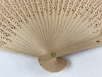 Chinese Carved Sandalwood Folding Fan Vtg Floral Geometric Boxed 4D716