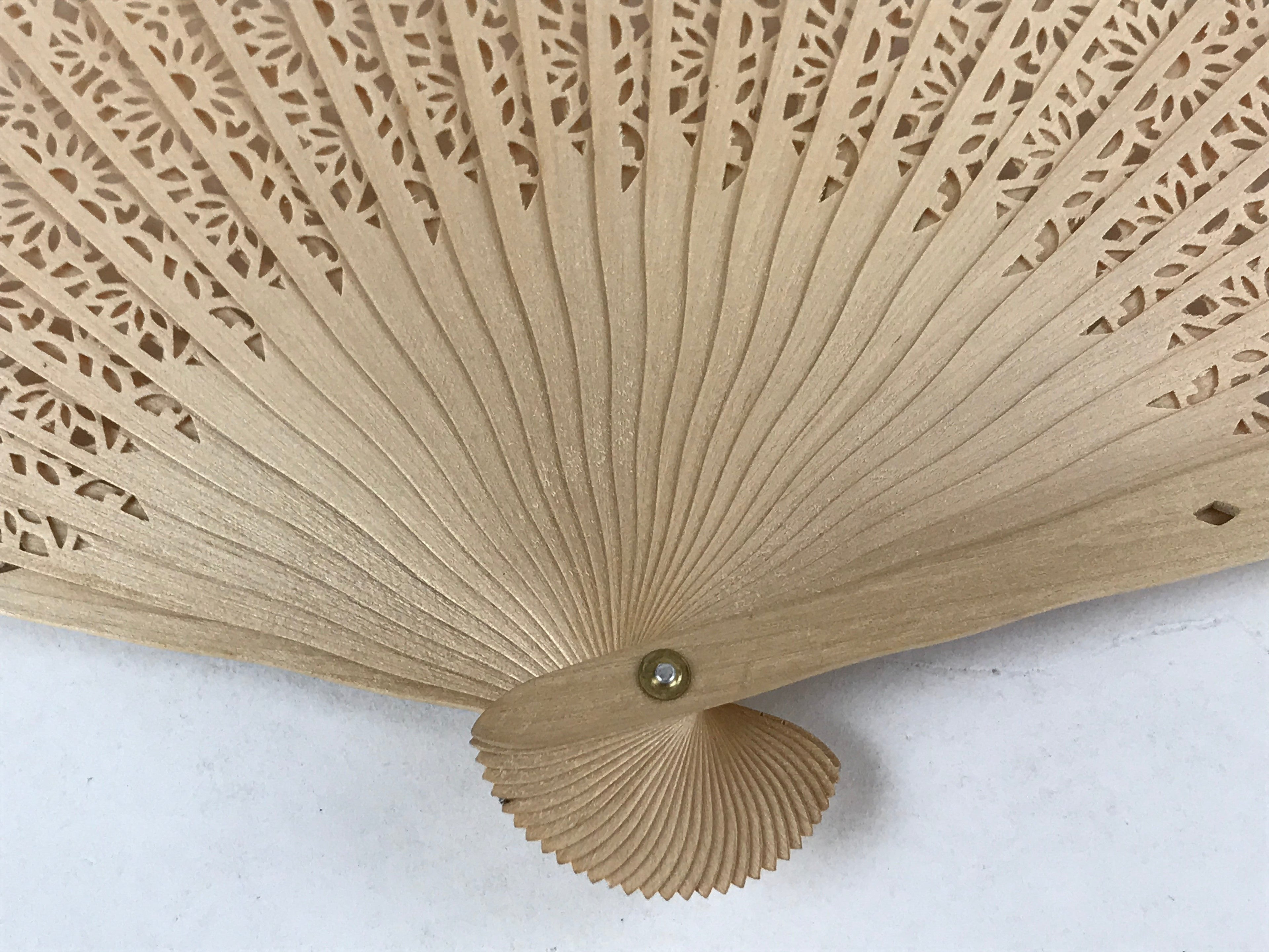 Chinese Carved Sandalwood Folding Fan Vtg Floral Geometric Boxed 4D716