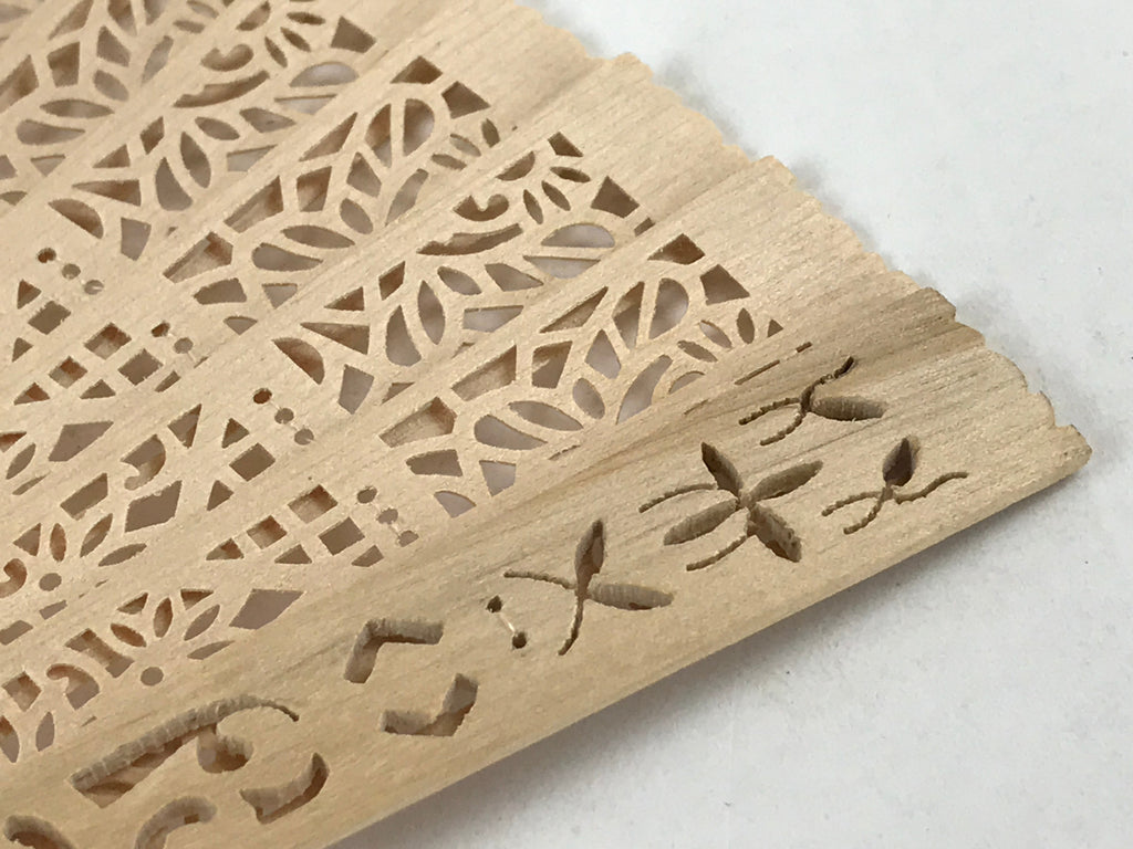 Chinese Carved Sandalwood Folding Fan Vtg Floral Geometric Boxed 4D716