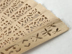 Chinese Carved Sandalwood Folding Fan Vtg Floral Geometric Boxed 4D716
