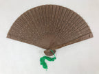 Chinese Carved Sandalwood Folding Fan Vtg Floral Green Tassel W/ Box 4D713