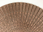 Chinese Carved Sandalwood Folding Fan Vtg Floral Green Tassel W/ Box 4D713