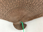 Chinese Carved Sandalwood Folding Fan Vtg Floral Green Tassel W/ Box 4D713