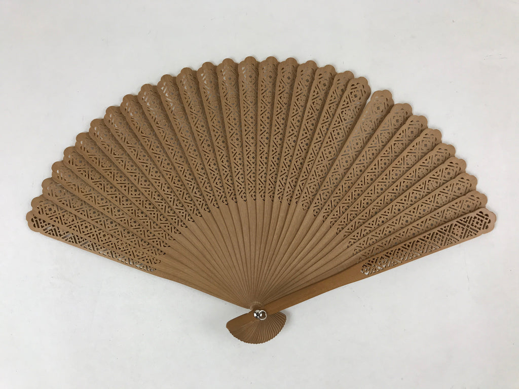 Chinese Carved Sandalwood Folding Fan Vtg Round Cuts Floral Boxed 4D717