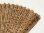 Chinese Carved Sandalwood Folding Fan Vtg Round Cuts Floral Boxed 4D717