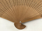 Chinese Carved Sandalwood Folding Fan Vtg Round Cuts Floral Boxed 4D717