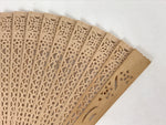 Chinese Carved Sandalwood Folding Fan Vtg Round Geometric Pink Tassel 4D715