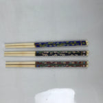 Chinese Ceramic Cloisonné Chopsticks Vtg 3 Pairs Black Brown Blue Boxed JK796